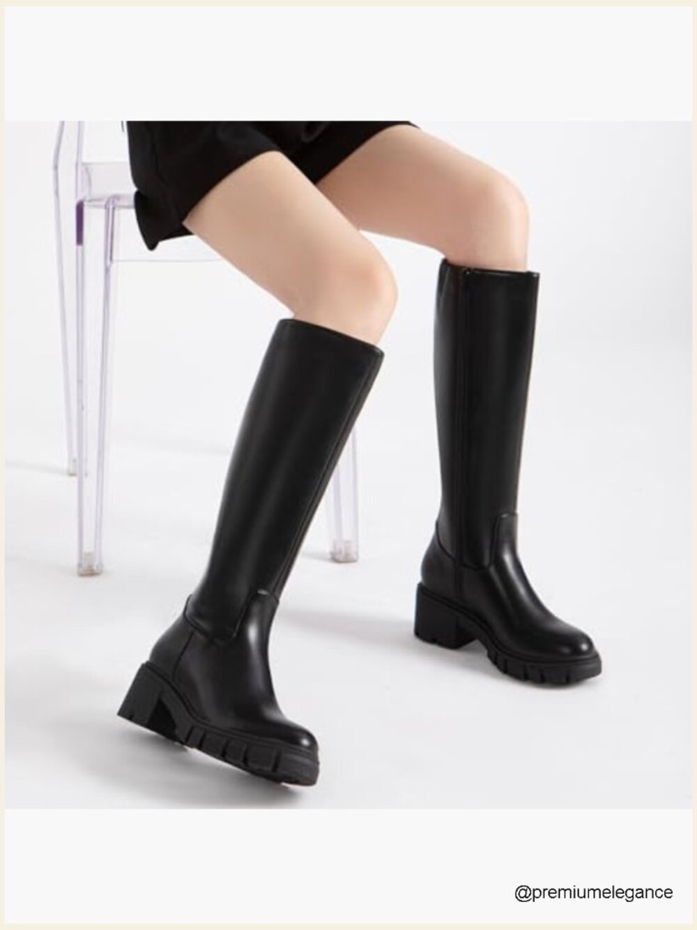 Round Toe Chunky Lug Sole Platform Knee High Boots Winter Tall Boots - Picture 2 of 7
